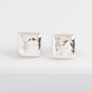 Large Solid Hammered Square Stud Earrings