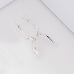 Long Silver Ribbon Drop Earrings