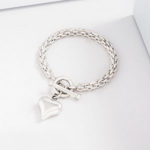 Solid Sterling Silver Chunky Heart Charm Bracelet